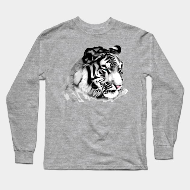 White Tiger Polygonal Artwork Long Sleeve T-Shirt by NuokaBox